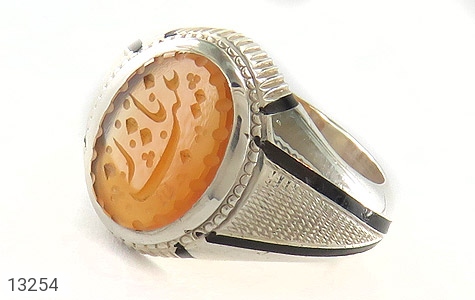 انگشتر نقره عقیق یمنی پرتقالی یازینب مردانه دست ساز [یا زینب] - 13254